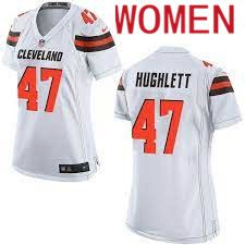 Women Cleveland Browns 47 Charley Hughlett Nike White Game NFL Jersey